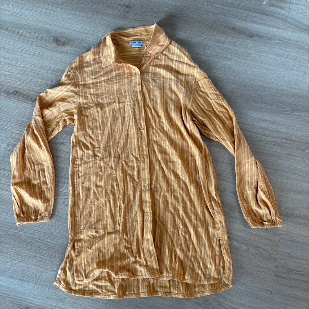 prAna Orange Striped Collared Shirt Dress button up Medium